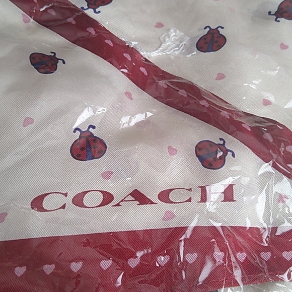 Coach 662 Ladybug Print Silk Diamond Scarf, Chalk/Red - Picture 4 of 6